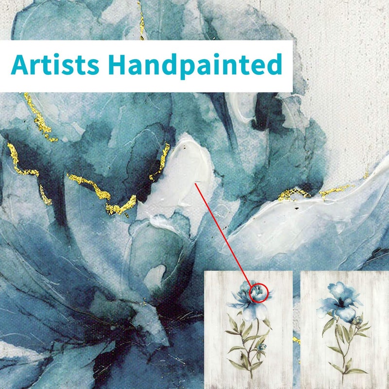 Hardy Gallery Blue Flower Canvas Wall Art: Botanical Floral Artwork Wildflower Picture Painting for Bedroom (24'' x 18'' x 2 Panels) - Image 3